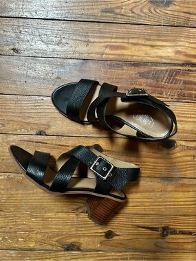 Franco Sarto Black Leather Strappy Wedge Sandals